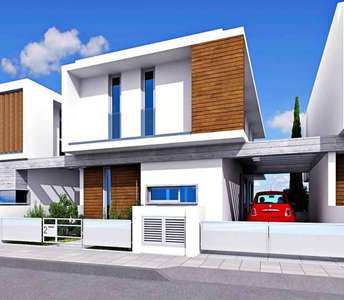 Sleek home in Larnaca district featuring modern architectural design, vertical windows, and wooden accents