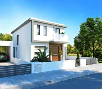 New house for sale on a big plot of land in Larnaca with large wooden door of modern design
