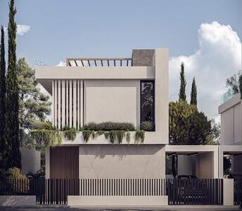 Современный новопостроенный дом в провинции Фамагуста с минималистичным геометрическим дизайном и вертикальными архитектурными элементами