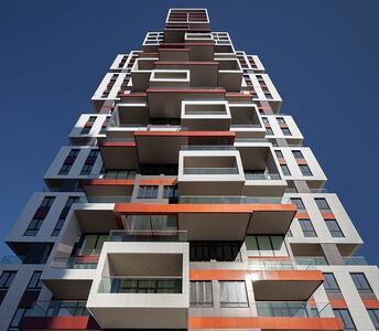 Impressive apartment building in Germasogeia tourist area with fashionable, unique architectural design