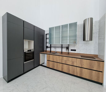 Modern kitchen with minimalist design, sleek cabinetry, and high-quality finishes