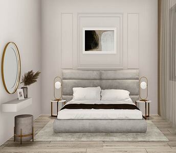 The master, fourth bedroom with beige wall tones perfectly matched with wood parquet flooring