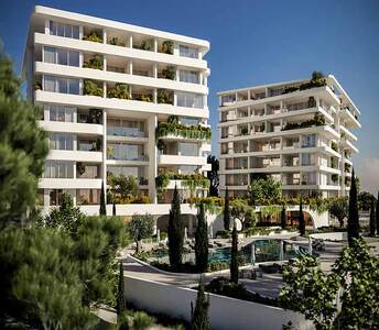 Elegant residential complex in Kato Paphos with landscaped gardens and a central pool area