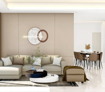 Elegant living room with luxury finishes and calm earthy tone colours