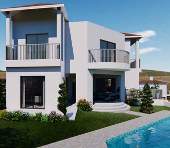 Современная вилла на большом участке с бассейном в районе Нео-Хорио