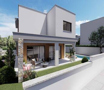 Modern detached house with swimming pool and landscaped beautiful garden in Souni village, Cyprus.