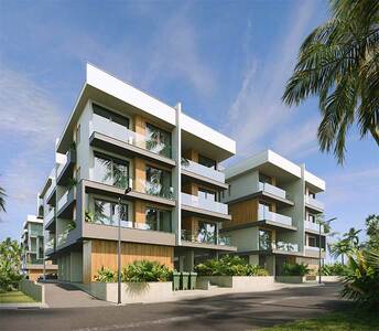 Современные жилые дома в Ливадии, Ларнака с деревянной облицовкой и стеклянными ограждениями