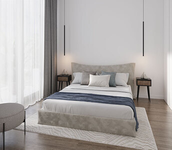 Спальня в Ливадии, Ларнака с современным дизайном, синтетическим паркетом и большим окном